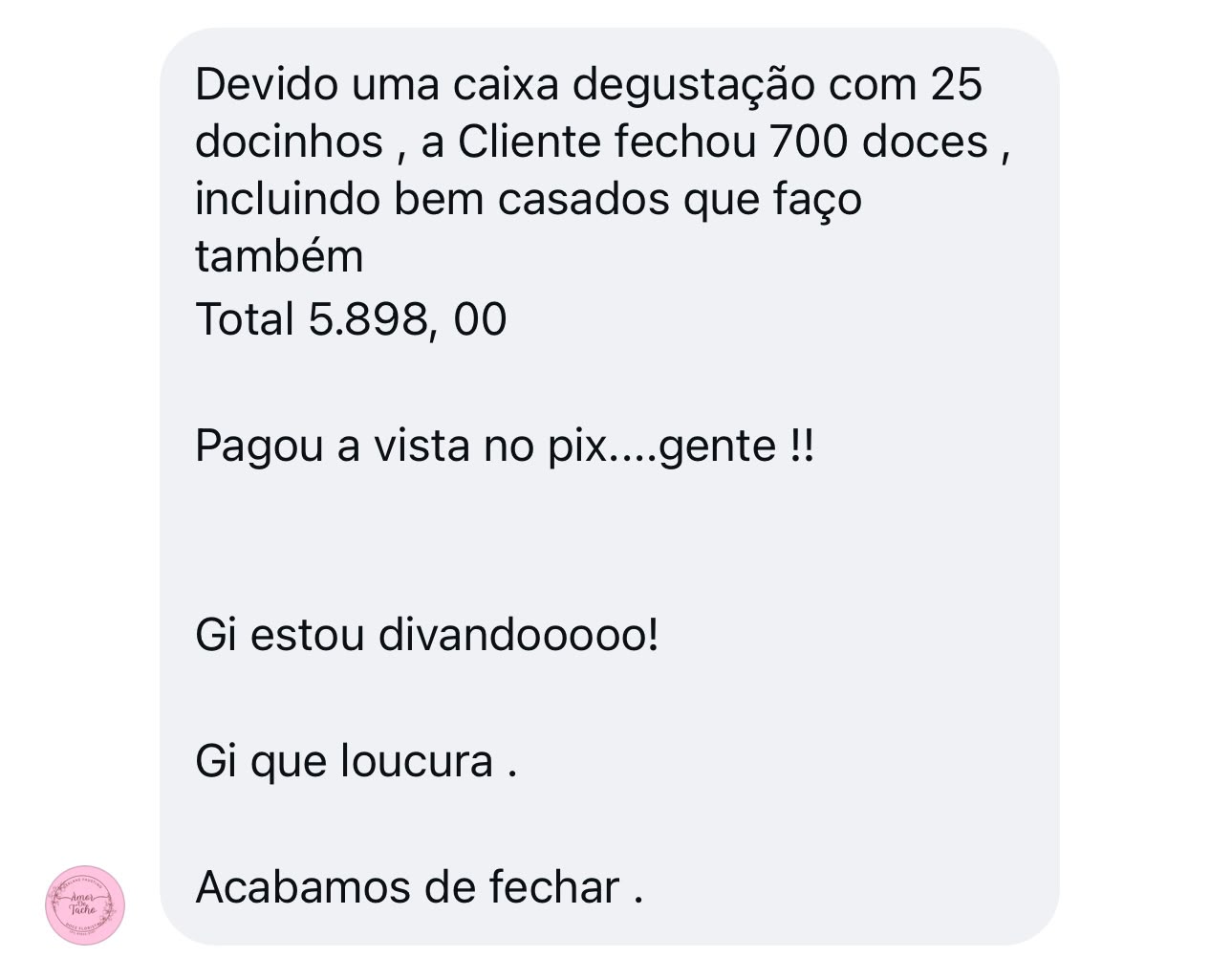Mensagem de aluna enviada à Prof. Gi Carvalho