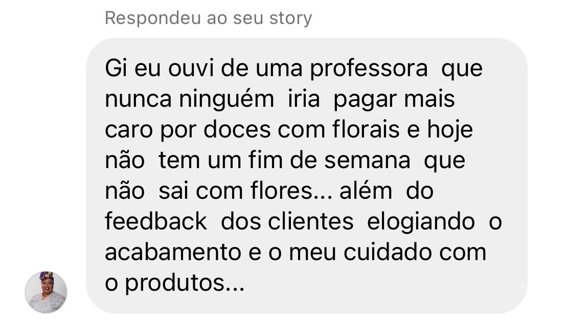 Mensagem de aluna enviada à Prof. Gi Carvalho