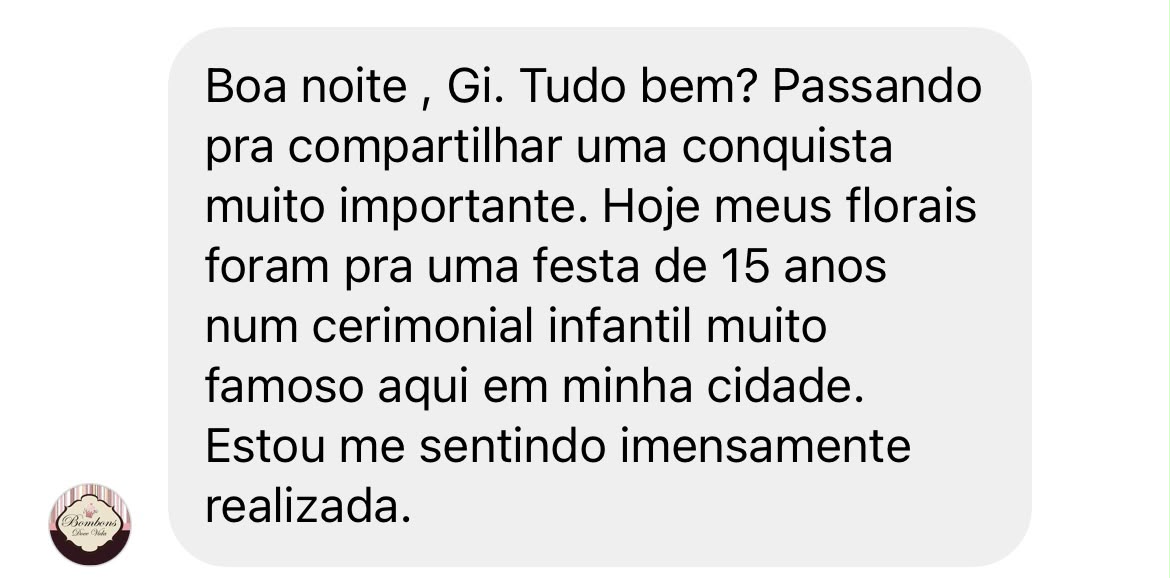 Mensagem de aluna enviada à Prof. Gi Carvalho